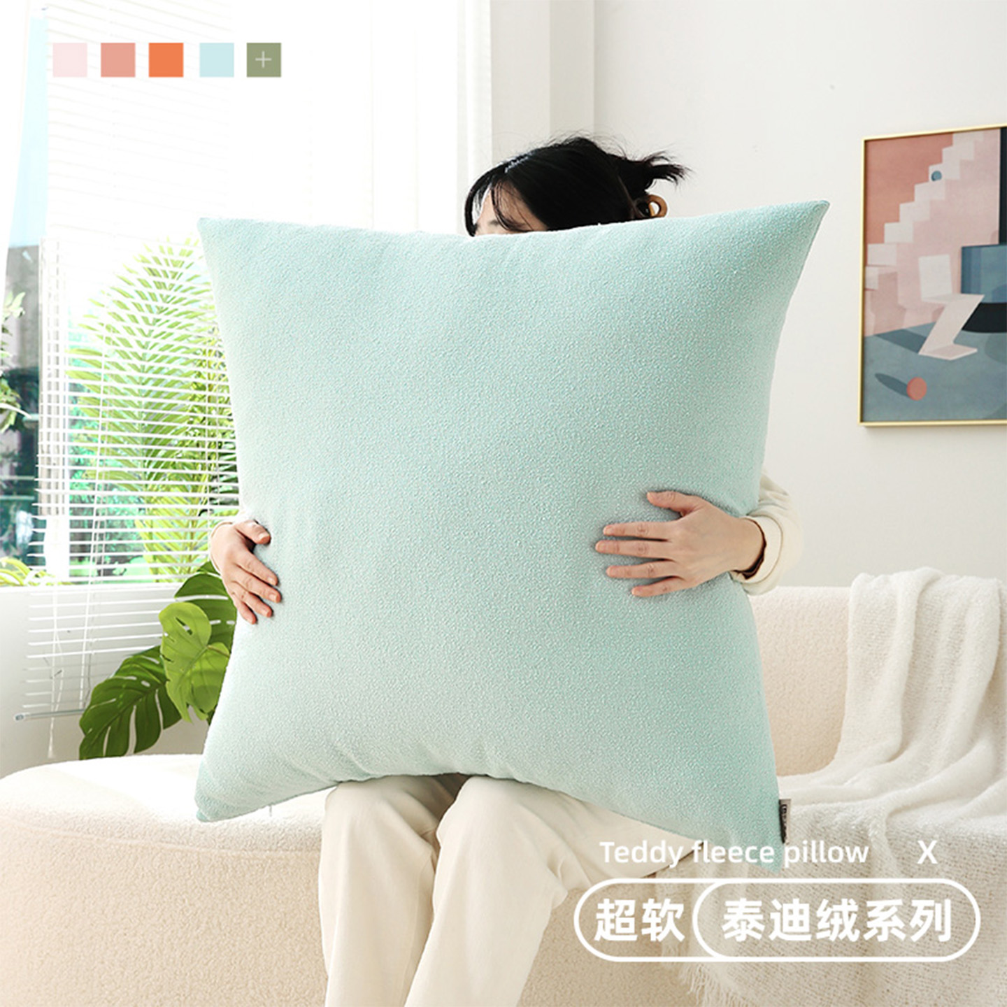 可拆洗纯色泰迪绒抱枕沙发靠背