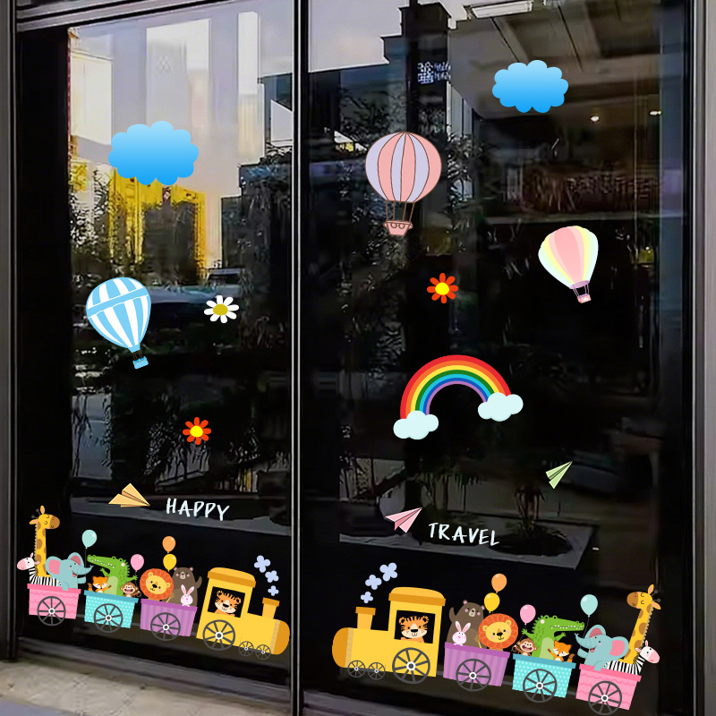 小火车玻璃贴画UV静电