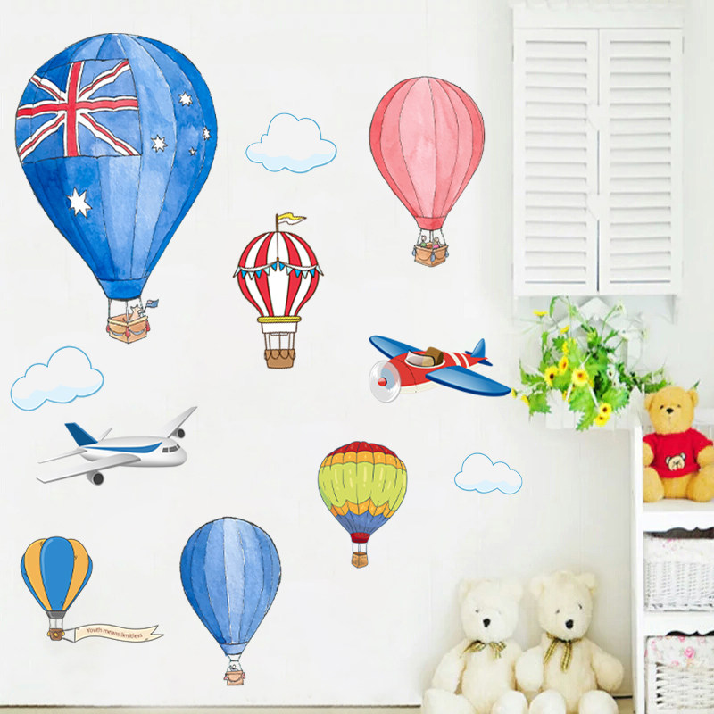 创意儿童房间布置墙面装饰卡通气球贴画卧室床边可爱温馨飞机贴纸