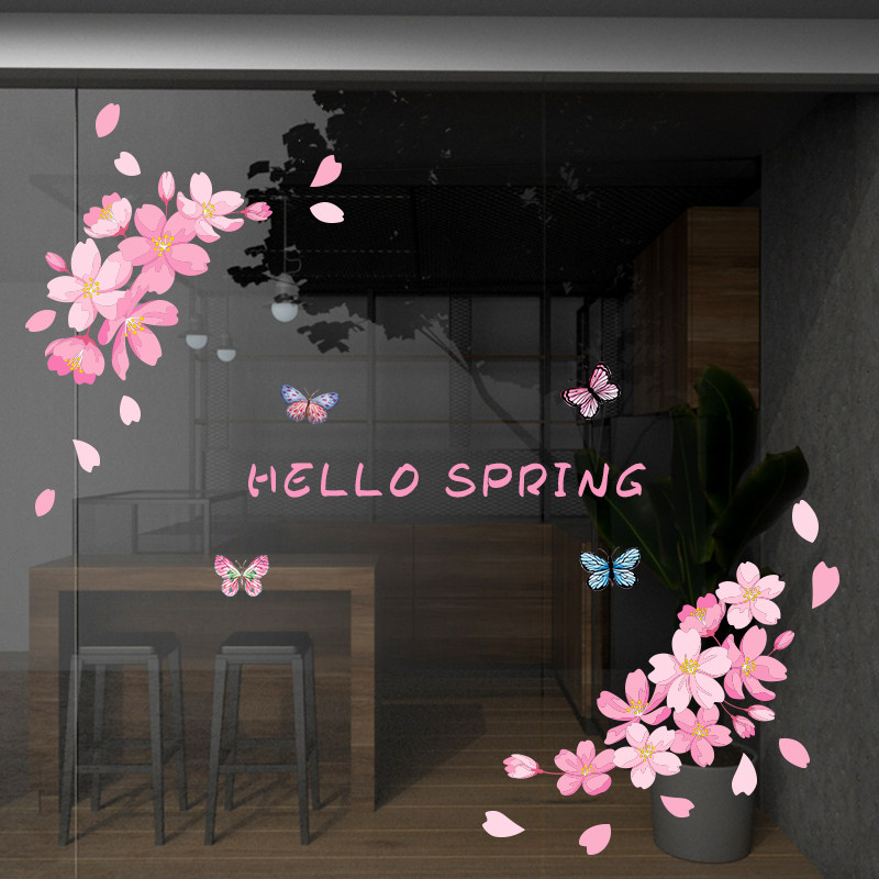 春天樱花花朵透明防撞贴纸贴画