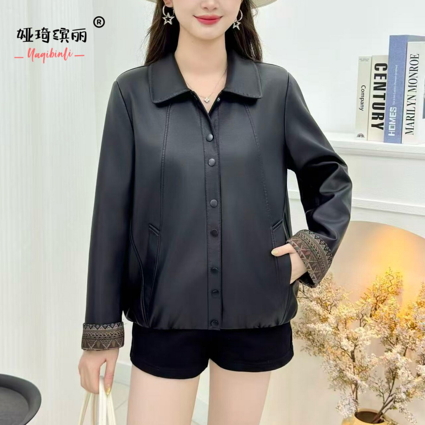 春秋装妈妈时尚皮衣外套中老年大码女装实体正品翻领软皮夹克上衣