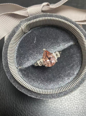 925纯银水滴形摩根粉托帕石戒指