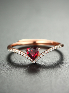 甜美公主风天然石榴石石榴石戒指