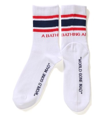 BAPE 袜子 中筒袜 字母红杠运动袜 日本代购正品 街头范潮袜