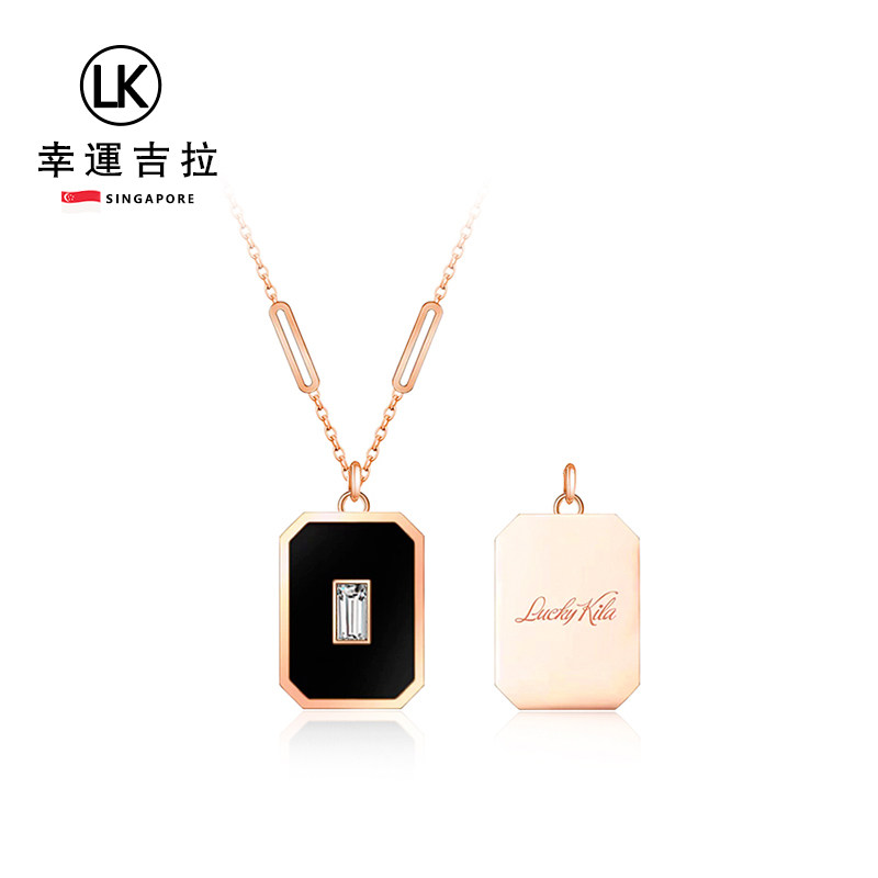 【新加坡品牌】幸运吉拉新款轻奢小众黑色方形几何项链女款锁骨链