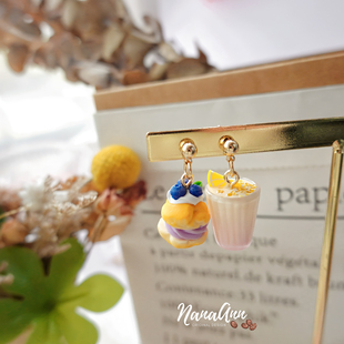 原创设计日系可爱粘土食玩保色耳环夏日冰沙泡芙多巴胺彩品质耳夹