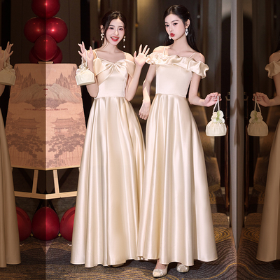 香槟色缎面伴娘服2025新款婚礼绝美高级小众礼服裙姐妹团平时可穿