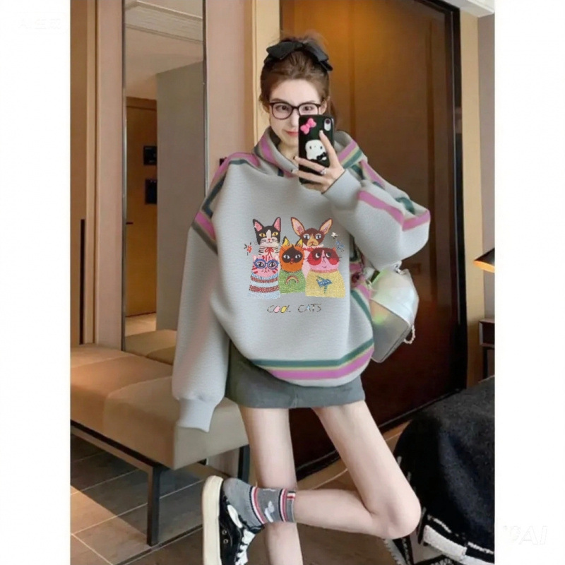 中长款套头不起球连帽女卫衣动漫