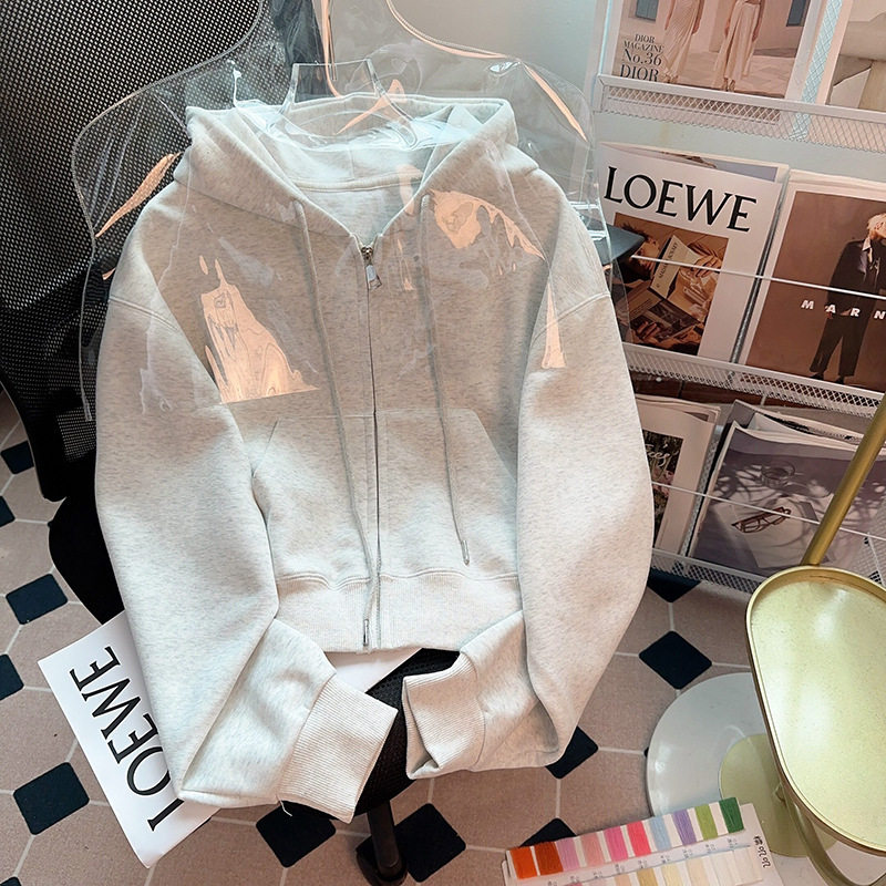 连帽卫衣女2026春秋日韩休闲纯色上衣女装薄款长袖套头卫衣外套女