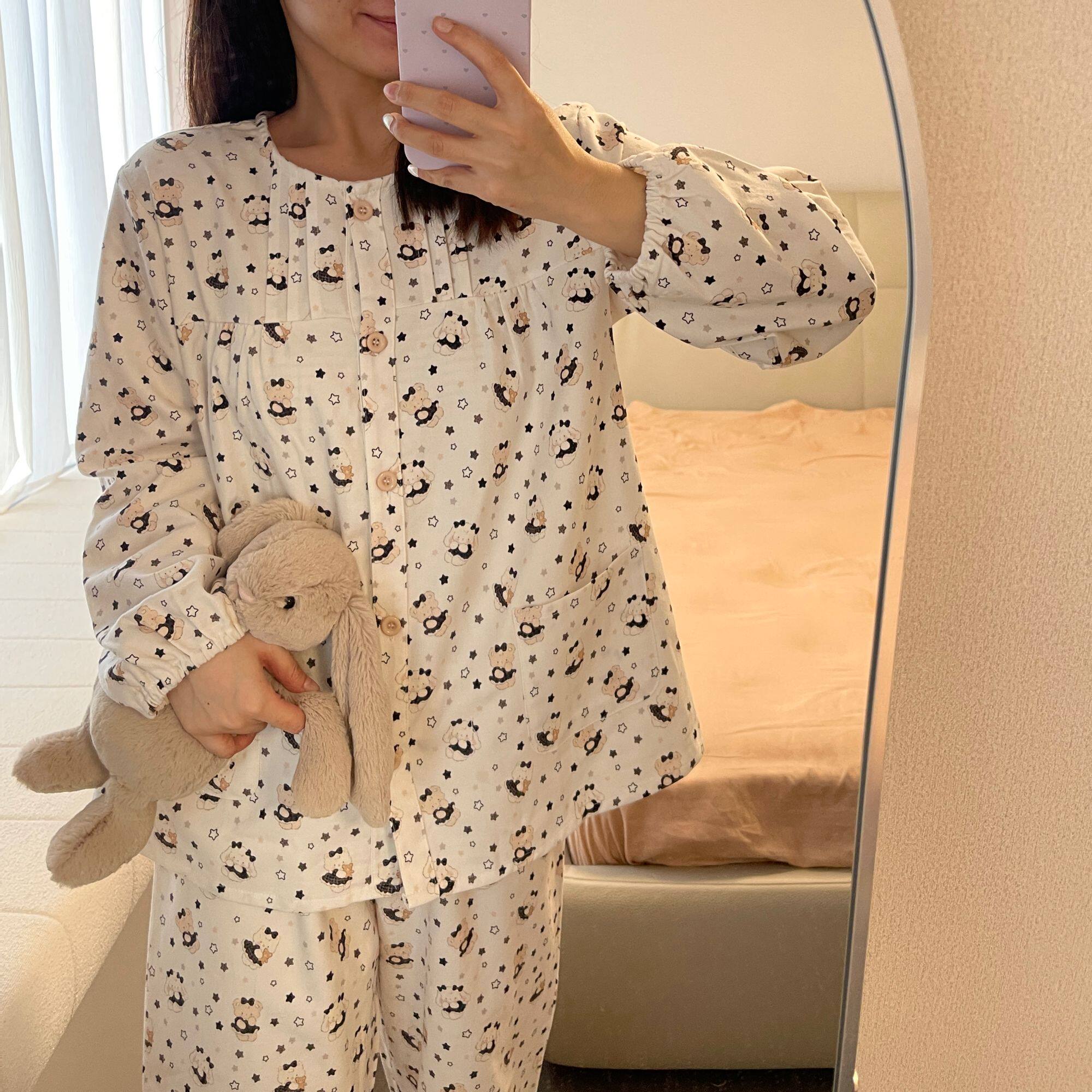 禾昊【磨毛圆领睡衣套装】秋冬款磨毛纯棉亲肤睡衣女家居服可外穿