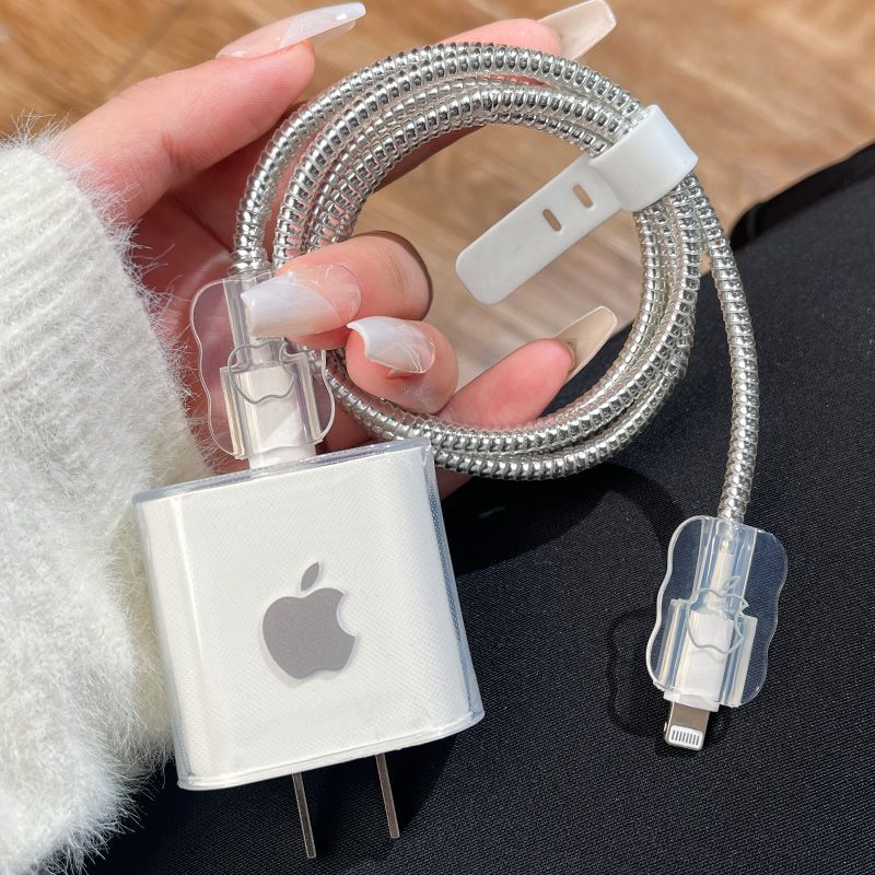 20w苹果充电器保护套透明iPhone15/16promax充电头套数据线防折断