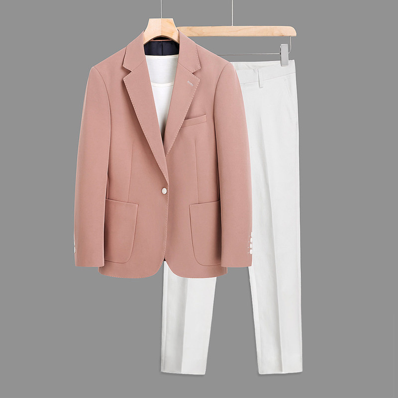 SUIT SUIT MENS TWO-PIECE CASUAL SLIM TRENDY HANDSOME PLUS-SIZE BUSINESS SUIT HIGH-END SOLID COLOR LONG-SLEEVED JACKET