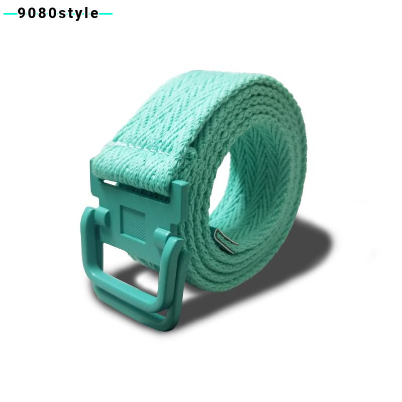 ins甜美风马卡龙糖果色薄荷绿腰带潮男女学生通用双环扣帆布皮带