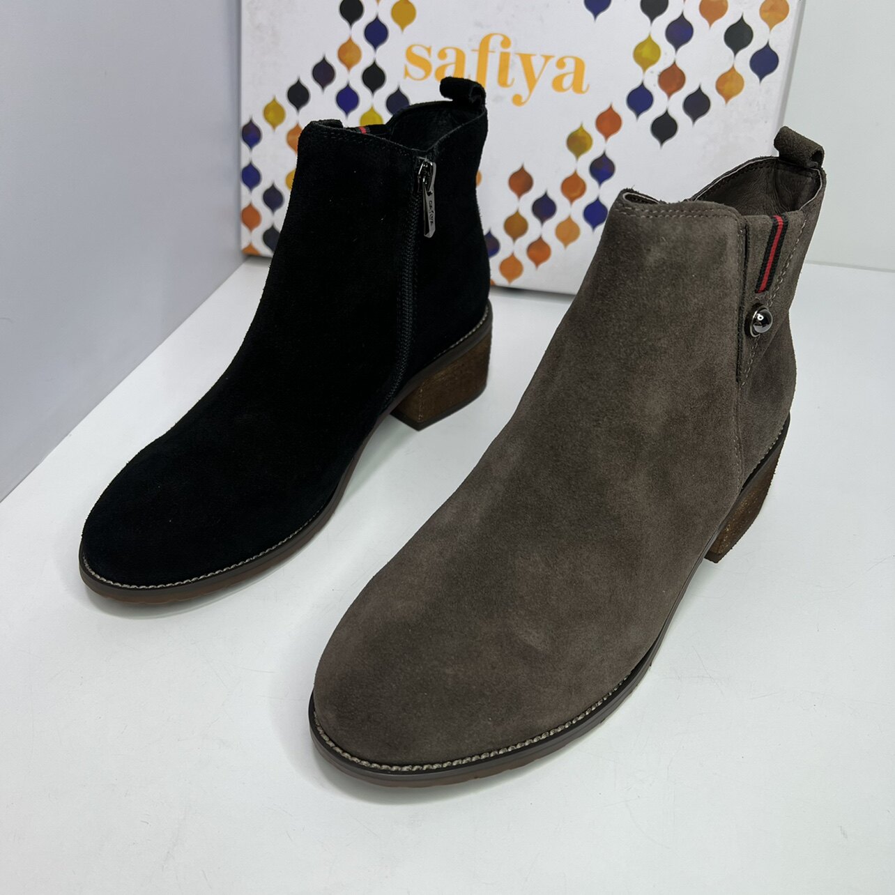 真皮圆头粗跟马丁靴磨砂中跟靴子