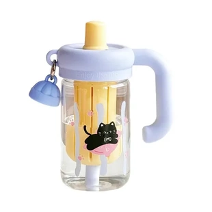 水杯耐高温饮大容量玻璃杯茶水分离高颜值杯子双女生吸管便携