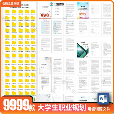 大学生职业生涯规划书word范文模板就业求职工作通用word模版素材