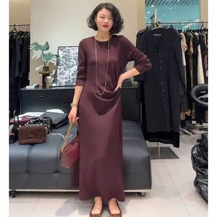 高腰显瘦简约气质大方纯色连衣裙欧洲2025早秋新款 长裙子 褶皱时尚