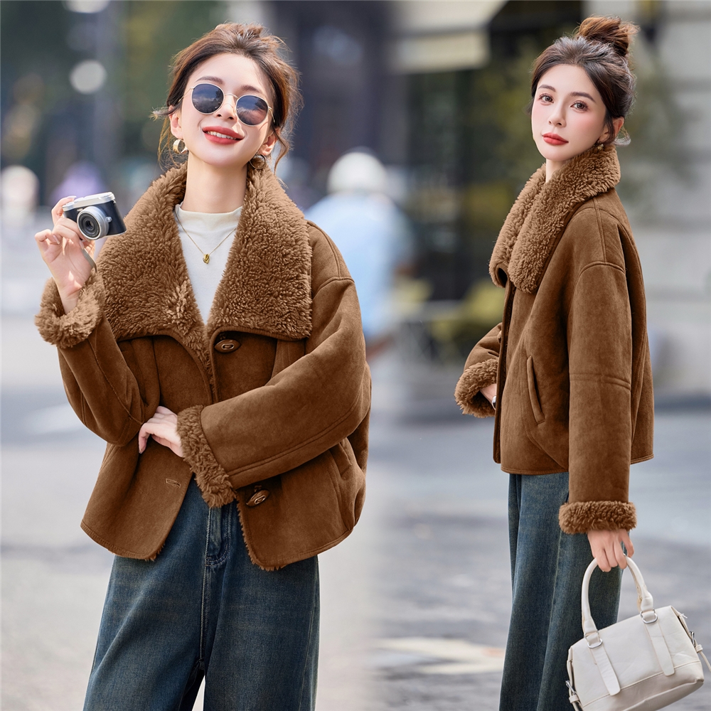 羊羔毛皮毛一体麂皮加绒外套女款秋冬2025新款今年流行爆款小个子