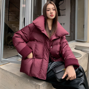 加厚羽绒服短款女冬季2025新款时尚韩版宽松立领白鸭绒袄子外套