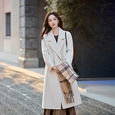 2025秋冬季白色双面羊绒大衣女中长款过膝羊毛韩系毛呢外套高级感