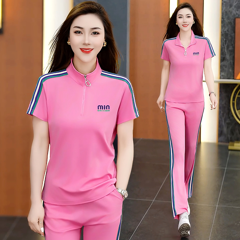 运动套装女夏2025新款时尚洋气小个子冰丝薄款短袖长裤大码两件套