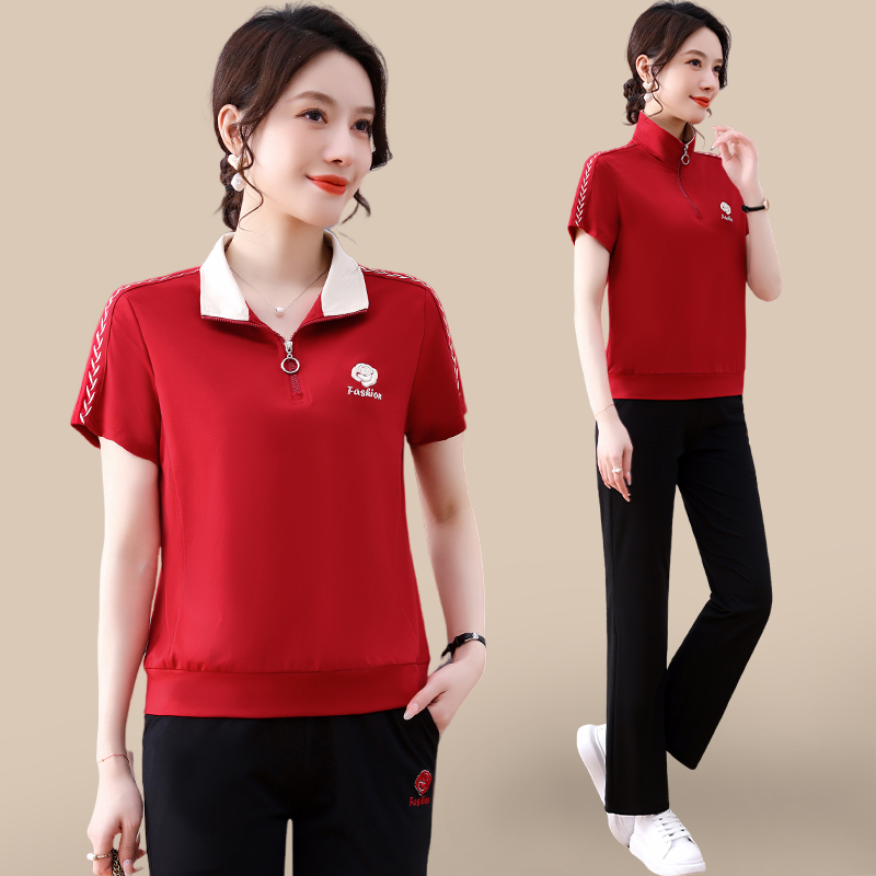 夏季运动套装女2025新款时尚洋气大码短袖中年妈妈休闲气质两件套