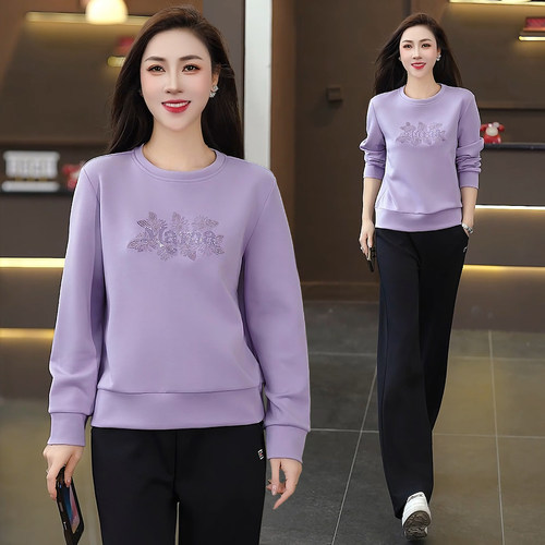 妈妈圆领卫衣中老年春秋装两件套