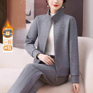 妈妈冬装大码运动套装2025新款女士秋冬季加厚外套加绒卫衣两件套