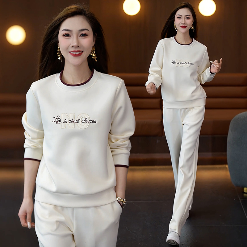 时尚休闲运动服套装女长袖2025新款春秋圆领卫衣宽松跑步服两件套