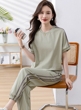 夏装搭配一整套时尚休闲运动服套装2025新款女装微胖减龄漂亮洋气