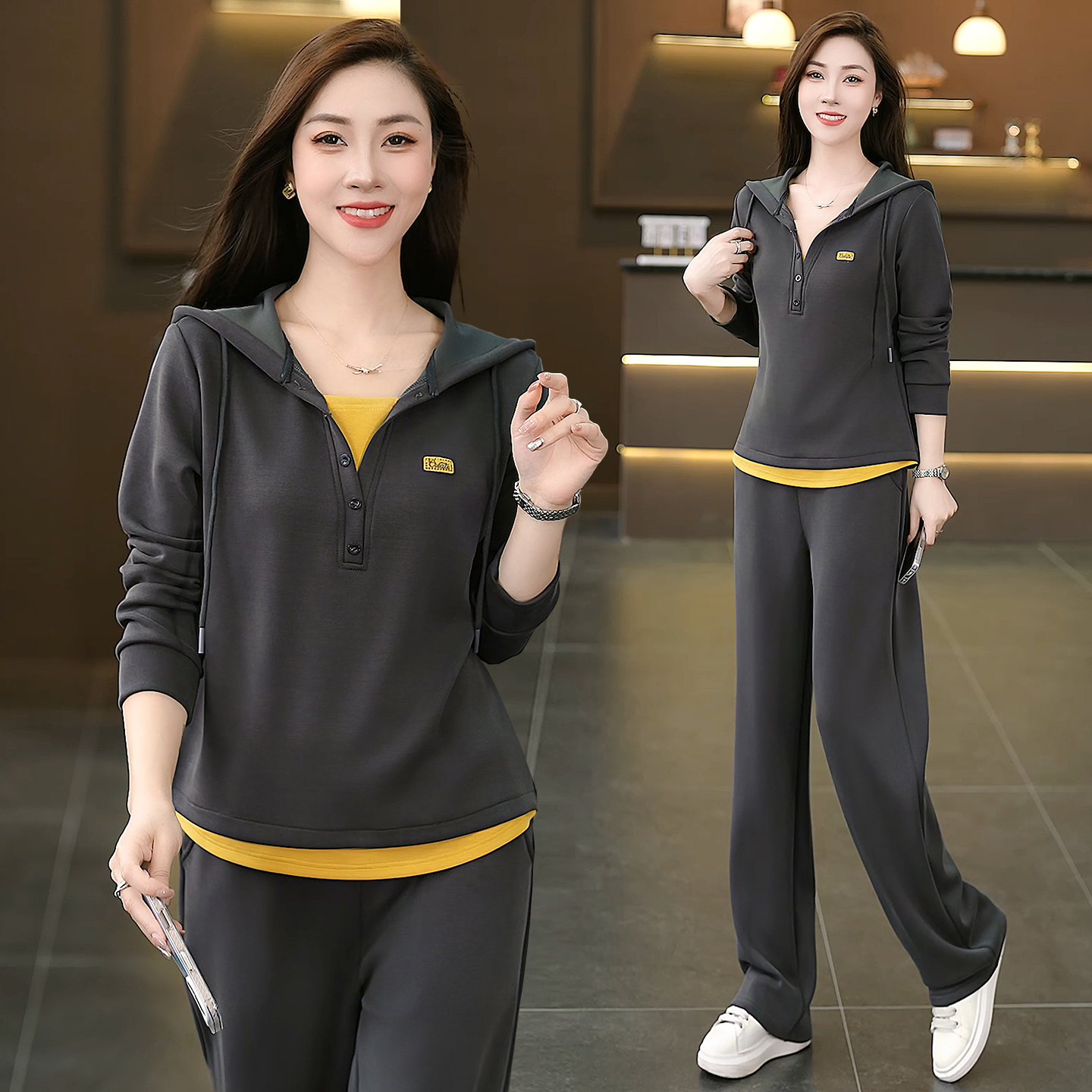 运动套装女士春秋2025新款减龄品牌卫衣连帽宽松跑步服休闲两件套