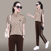 长裤 宽松减龄显瘦洋气妈妈短袖 休闲两件套 女夏2025新款 运动服套装