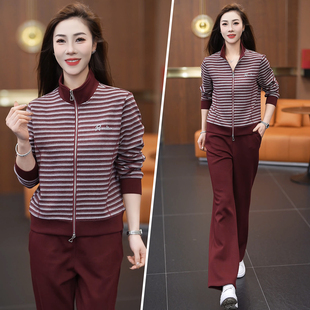 显瘦条纹连帽长裤 时尚 立领卫衣两件套 女春秋2026新款 休闲运动套装
