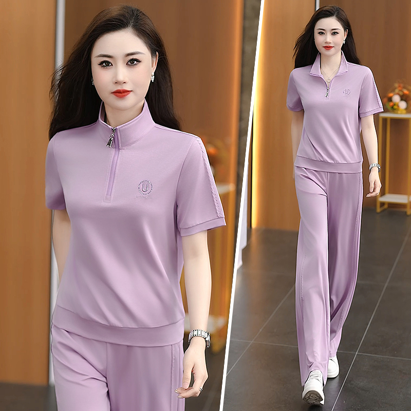 佐曼琦运动套装2025新款韩版夏季短袖翻领跑步休闲服时尚女两件套