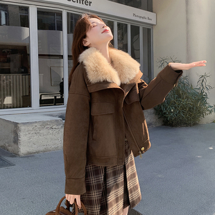 复古风大毛领派克羽绒服女款保暖白鸭绒短款90绒美拉德咖色外套女