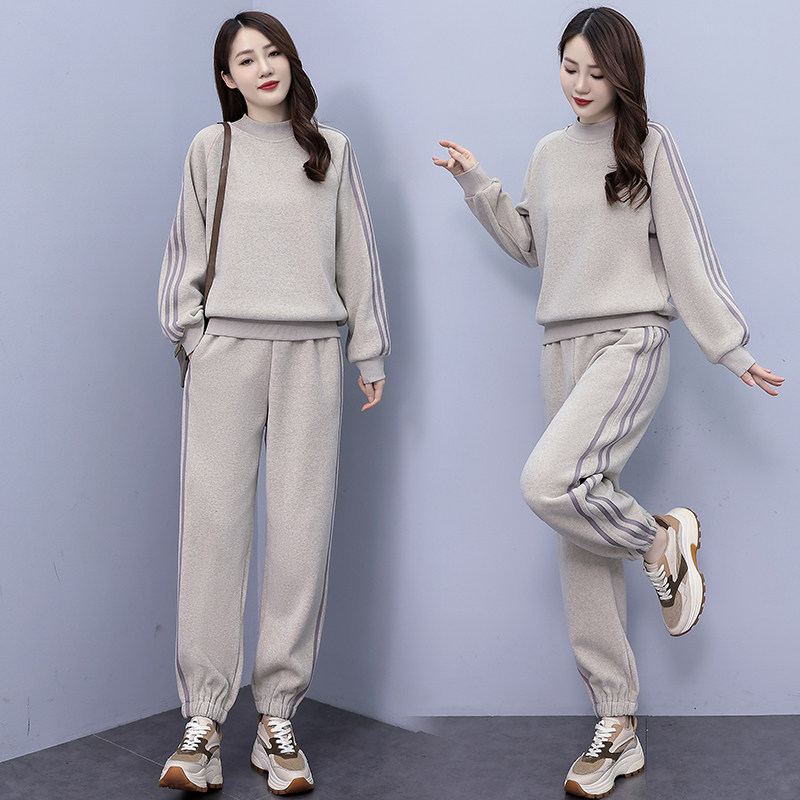 秋冬季加绒加厚卫衣休闲运动服套装女装2024新款时尚减龄两件套装
