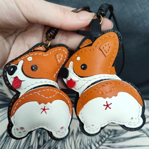 手工可爱小狗真皮包包小挂件柯基犬牛皮挂饰柴犬钥匙扣配饰礼物