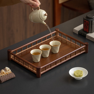 新中式2025新款竹制木阁款胡桃色茶具多功能托盘家用放茶杯子茶盘