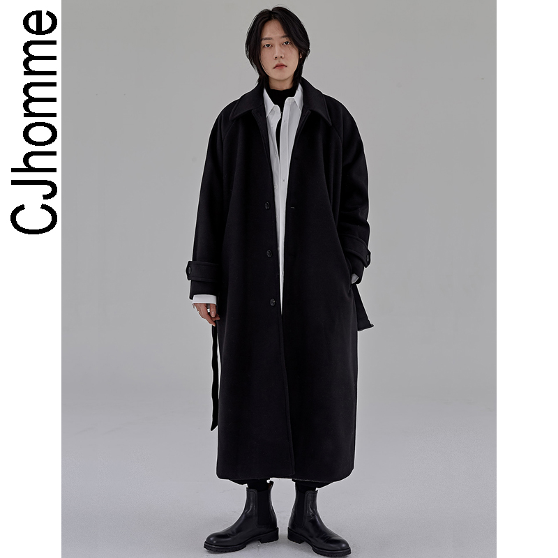 CJHOMME长款过膝落肩毛呢大衣男