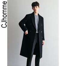 CJHOMME 冬季加厚韩版新款黑色毛呢大衣男中长款保暖青年潮流帅气