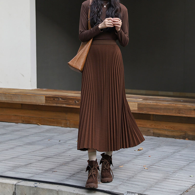 风琴褶羊毛百褶裙女2025秋冬新款a字伞裙中长高腰显瘦毛呢半身裙