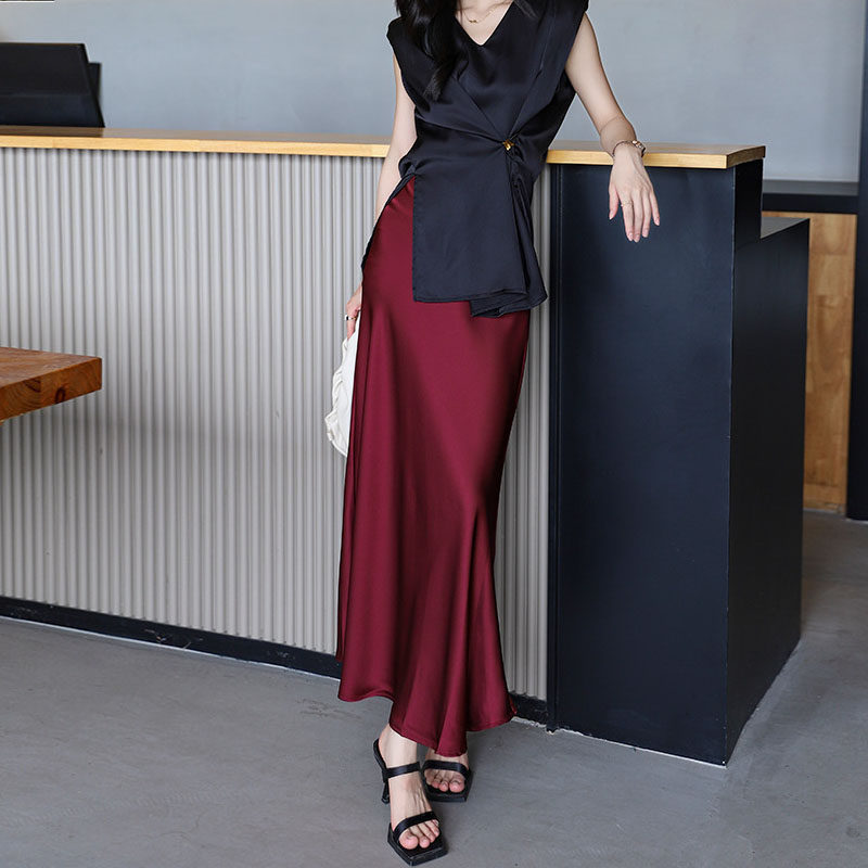 高级感醋酸缎面鱼尾裙女2025春夏新款高腰a字垂感丝滑包臀半身裙