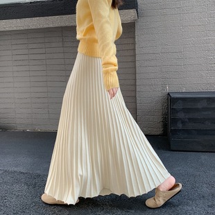 白色针织百褶裙女2026春季新款a字大摆伞裙长款风琴褶毛线半身裙