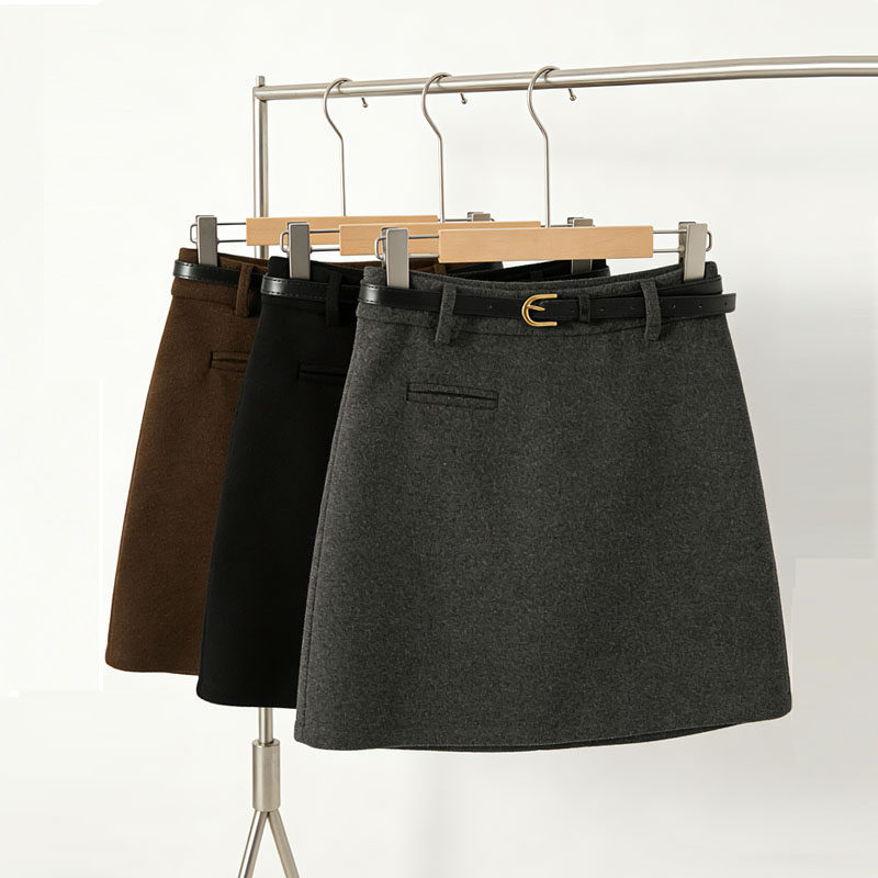 美拉德咖色小个子毛呢短裙