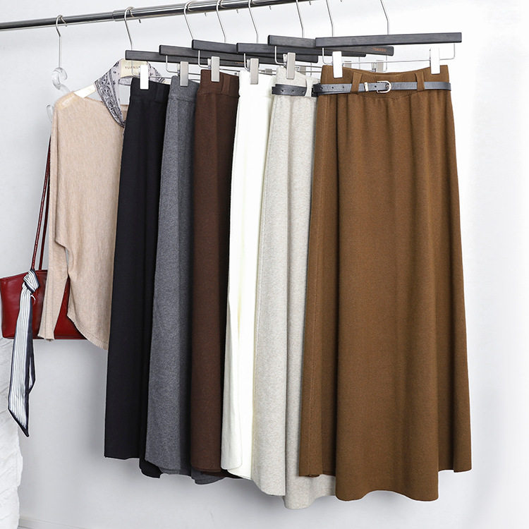 高级感毛呢配腰带A字裙女2025秋季新款垂感显瘦中长款休闲半身裙