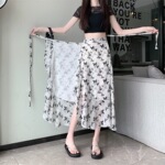 一片式碎花雪纺半身裙女2026夏季新款沙滩围裙包裙不规则系带裹裙