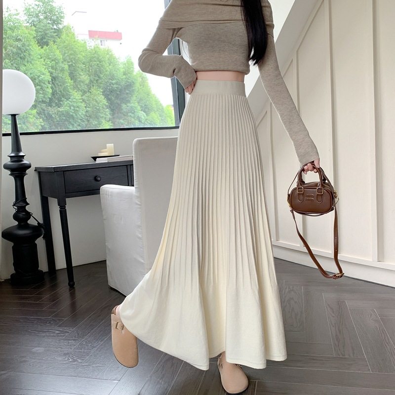 高级感风琴针织百褶裙女2026春季新款a字大摆伞裙垂感毛线半身裙