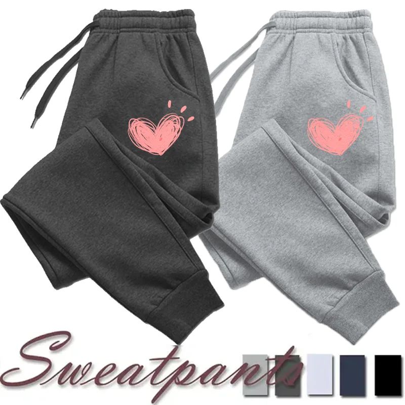 Women Cute Heart Printed Sweatpants Autumn Winter Cotton Lon