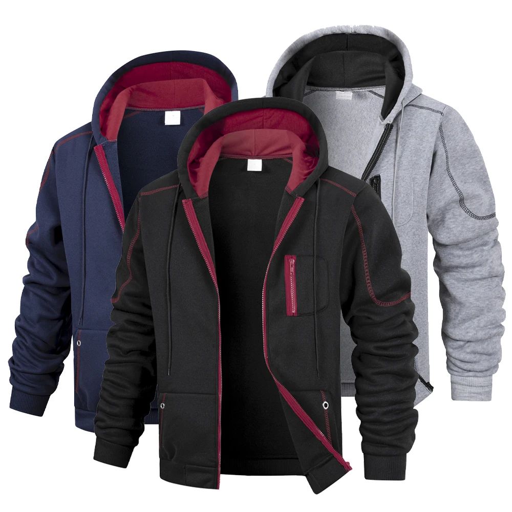 Men's Casual Sports Zipper Hoodie Coat Solid Color Cardigan