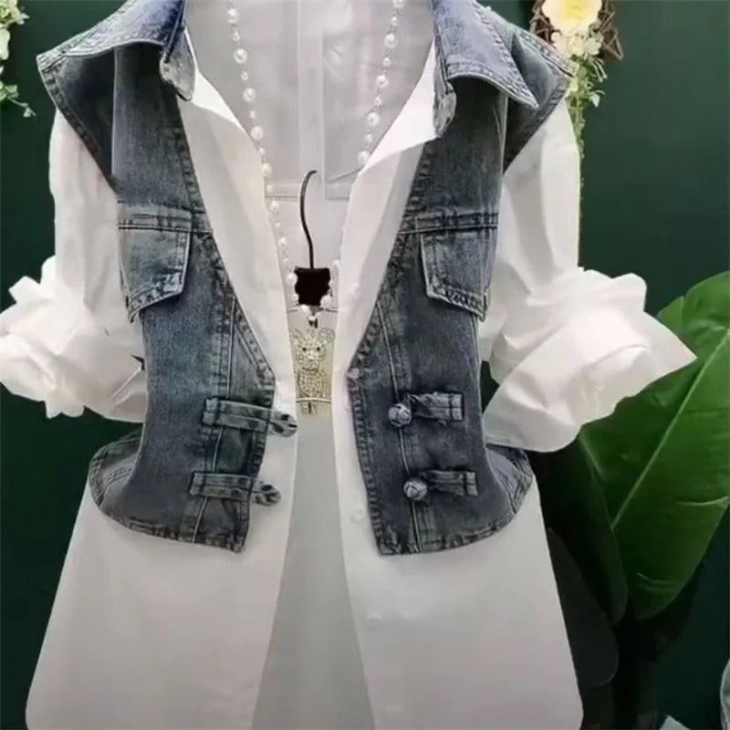 Fashion Design Sense Striped Denim Jackets Shirt Women's Spr